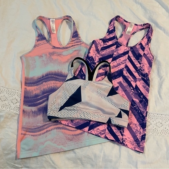LOT Ivivva Lululemon Girls 8/10/12 Pink Purple Racerback Tanks Zella Top Large - Picture 1 of 8